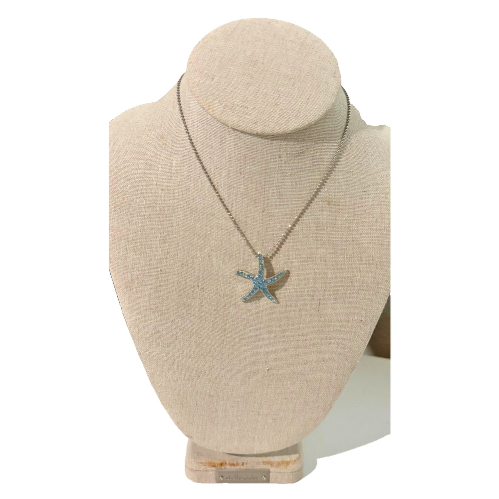Vintage Cookie Lee Blue Starfish Pendant Necklace Crystal‎ Beach Lover